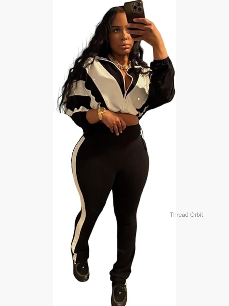 2 Piece Sweatsuit Set Zip Up Crop Jacket And Leggings Jogger Track Suits